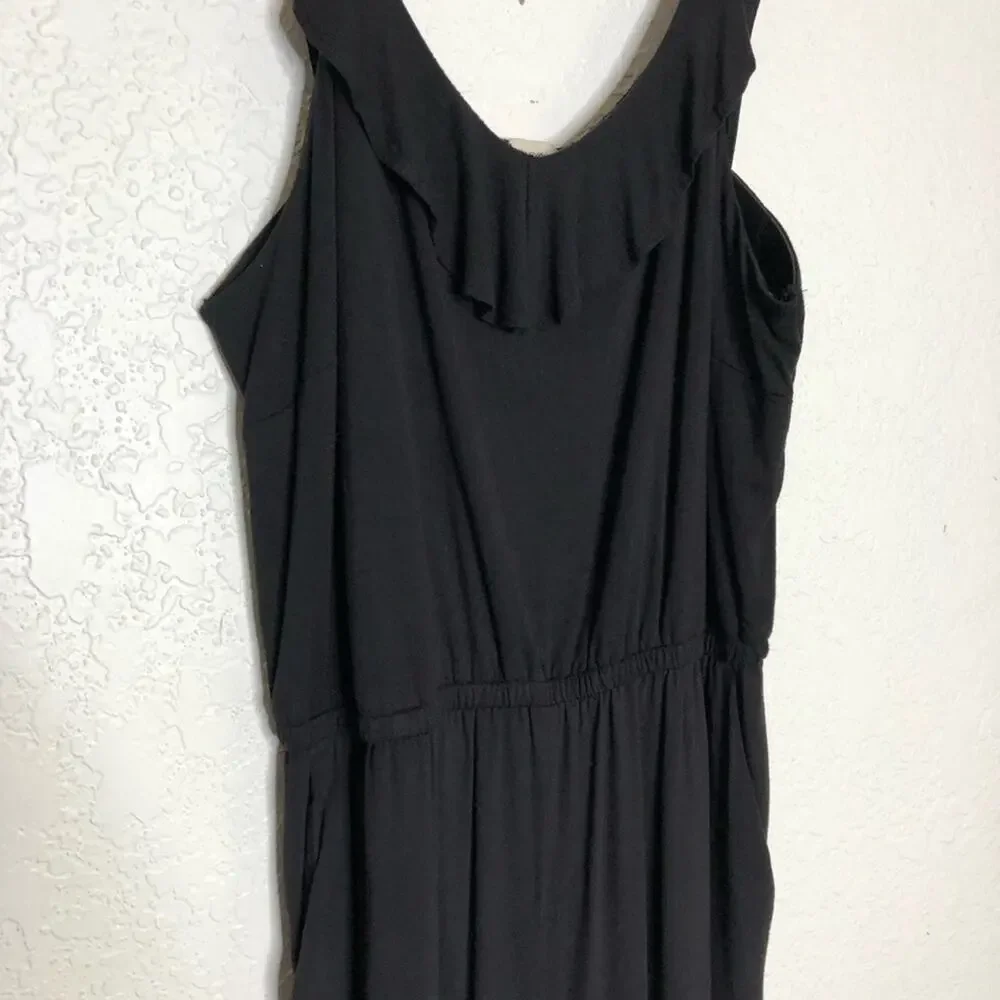 LOFT black ruffle trim wide leg sleeveless jumpsuit size Large